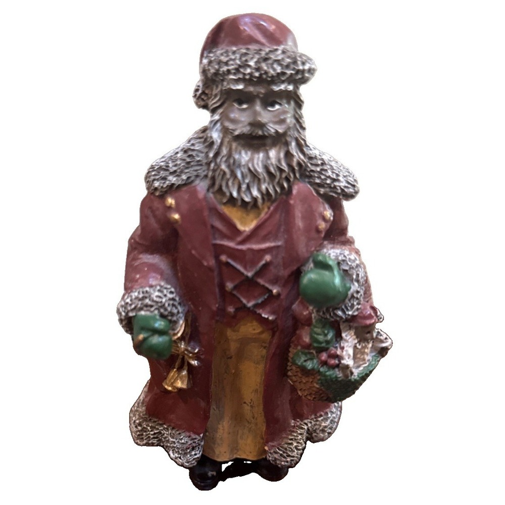 Vintage Young's Inc African American Santa Claus Figurine Red Coat Cap Christmas